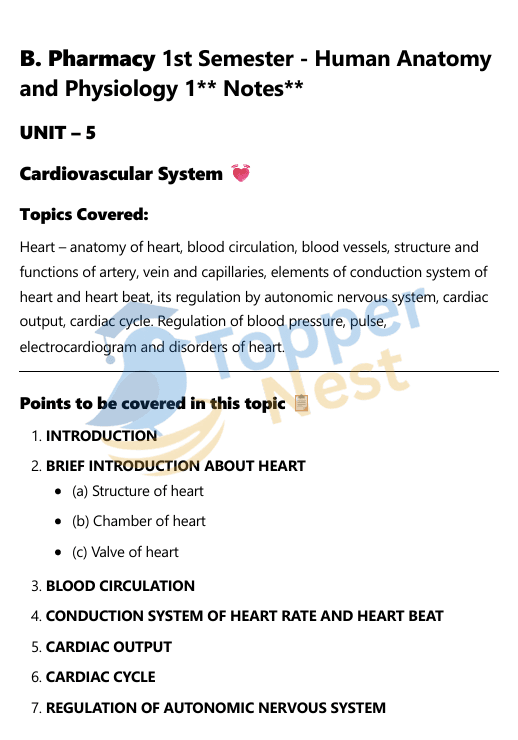 Unit 5 – Cardiovascular System Notes